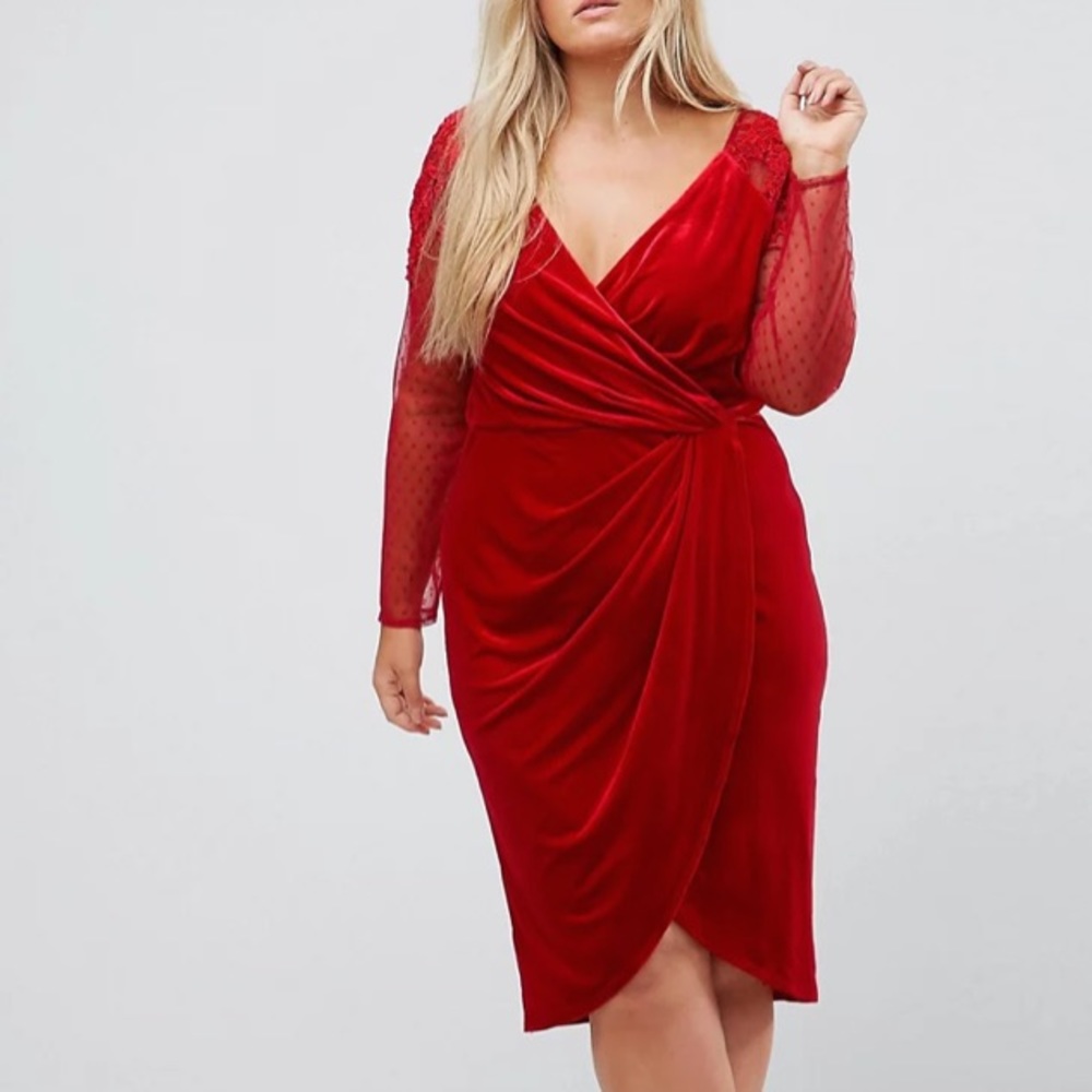 Little Mistress Allover velvet wrap midi dress